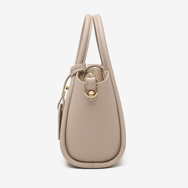 Women's Genuine Leather Petite Basket Top Handle Bag with Adjustable Strap