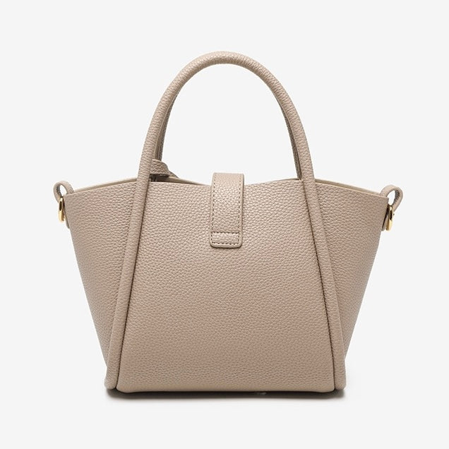 Women's Genuine Leather Petite Basket Top Handle Bag with Adjustable Strap