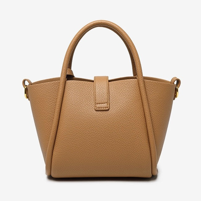Women's Genuine Leather Petite Basket Top Handle Bag with Adjustable Strap