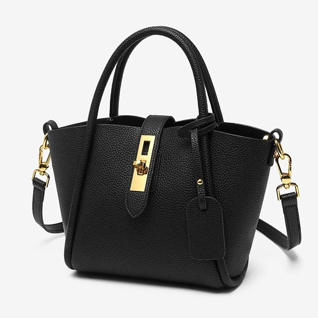Women's Genuine Leather Petite Basket Top Handle Bag with Adjustable Strap