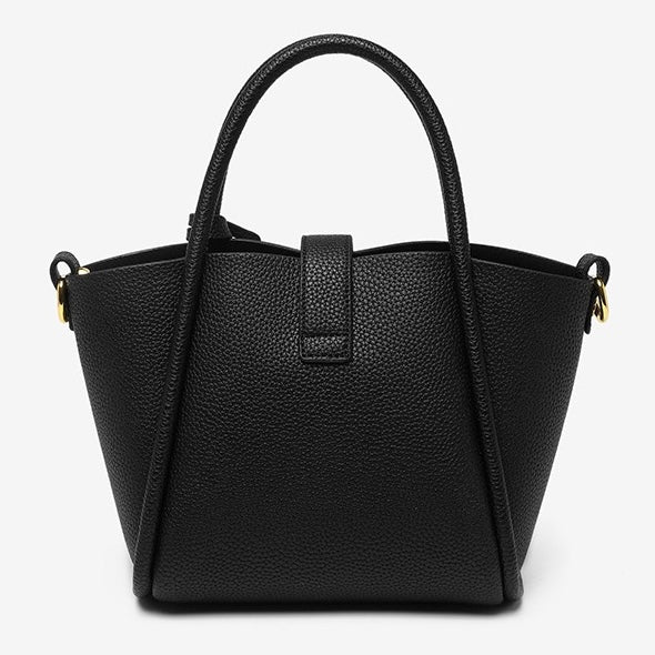 Women's Genuine Leather Petite Basket Top Handle Bag with Adjustable Strap