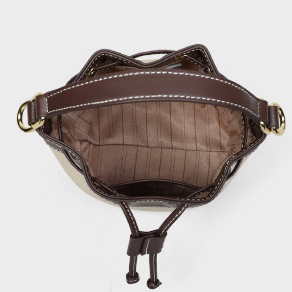 Women's Genuine Leather Colorblock Pendant Bucket Crossbody Bag