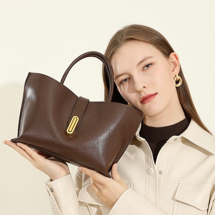 Women's Genuine Cowhide Commuter Crossbody Tote Bag