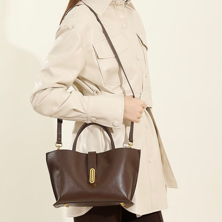 Women's Genuine Cowhide Commuter Crossbody Tote Bag