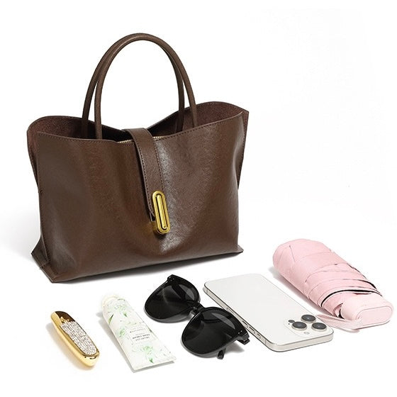 Women's Genuine Cowhide Commuter Crossbody Tote Bag