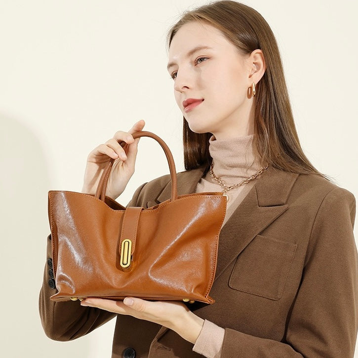 Women's Genuine Cowhide Commuter Crossbody Tote Bag