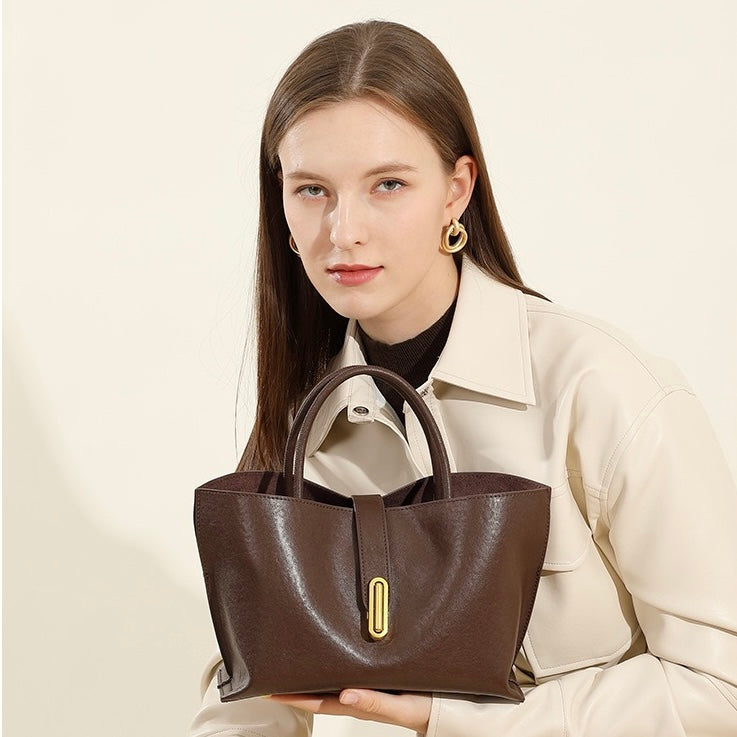 Women's Genuine Cowhide Commuter Crossbody Tote Bag