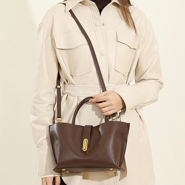 Women's Genuine Cowhide Commuter Crossbody Tote Bag