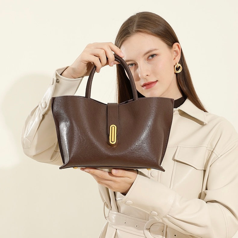 Women's Genuine Cowhide Commuter Crossbody Tote Bag