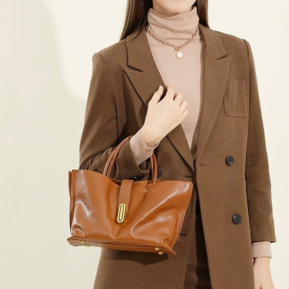 Women's Genuine Cowhide Commuter Crossbody Tote Bag