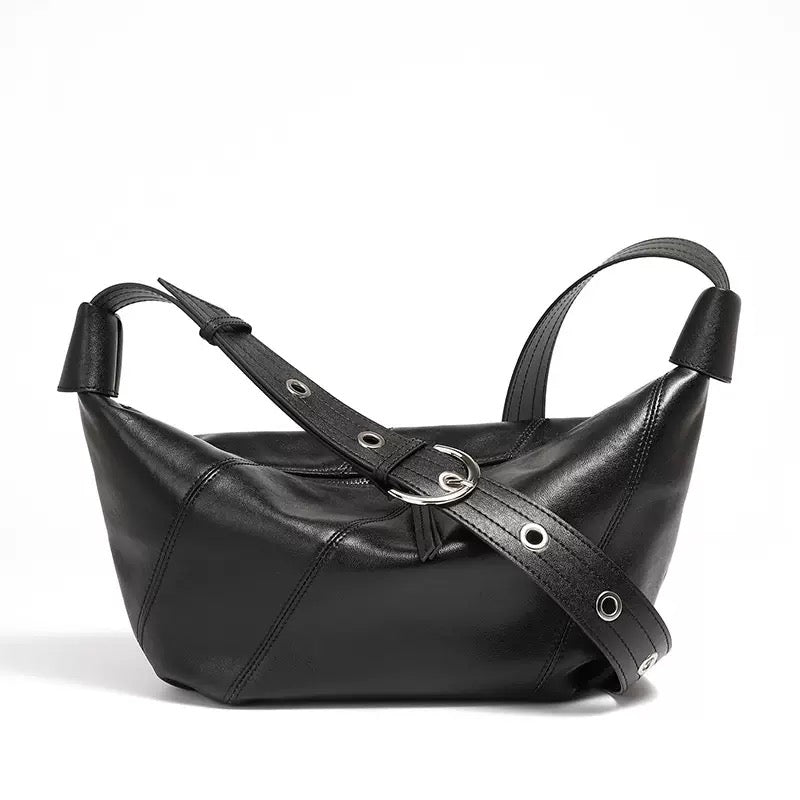 Women's Genuine Leather Croissant Crossbody Shoulder Bag
