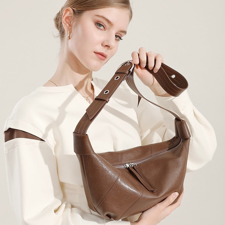 Women's Genuine Leather Croissant Crossbody Shoulder Bag