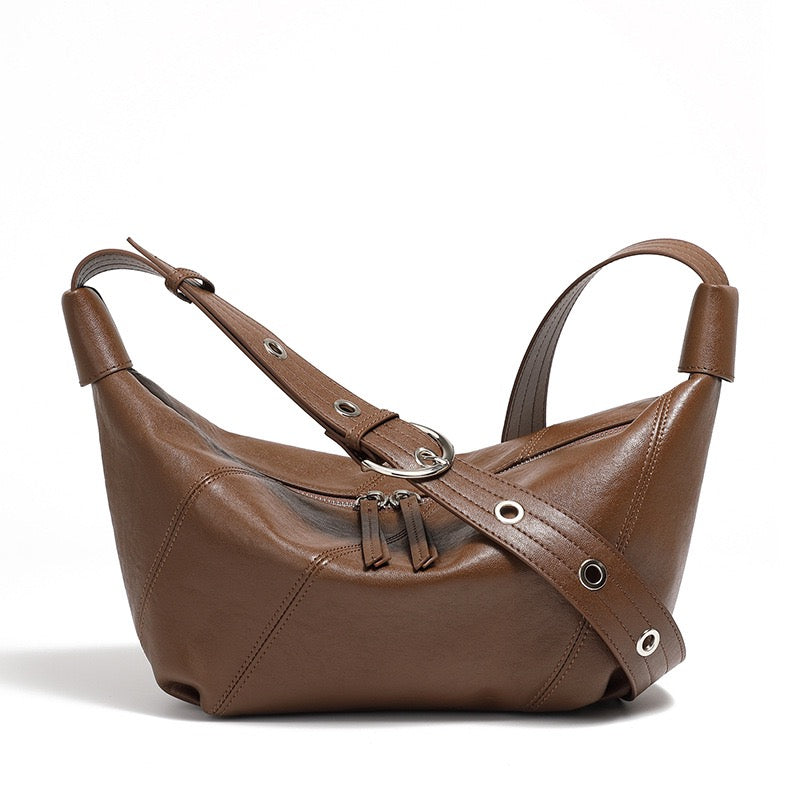 Women's Genuine Leather Croissant Crossbody Shoulder Bag