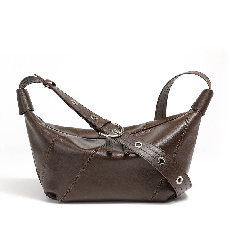 Women's Genuine Leather Croissant Crossbody Shoulder Bag