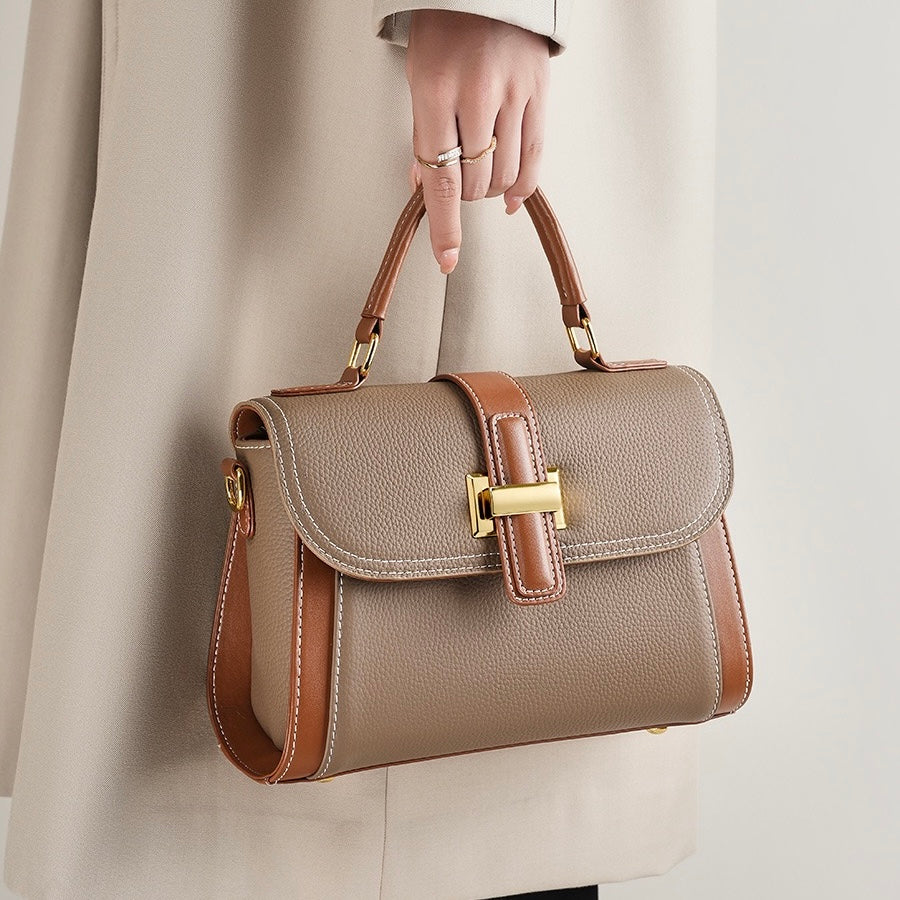 Women's Genuine Leather Structured Top Handle Crossbody Bag