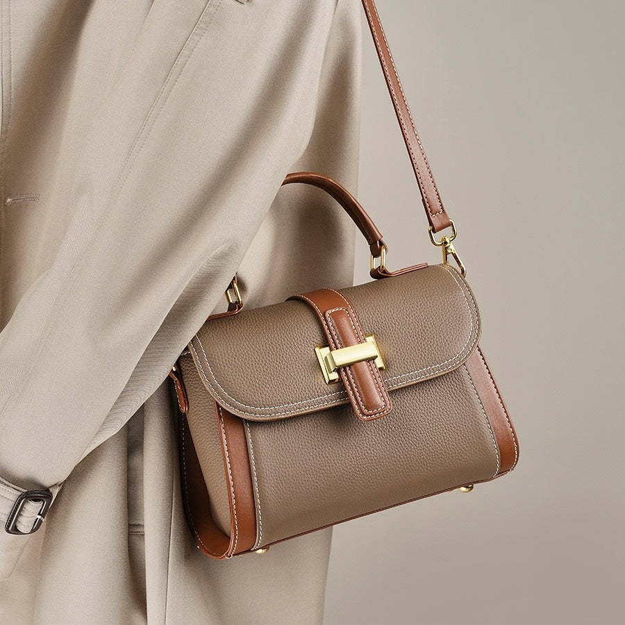 Women's Genuine Leather Structured Top Handle Crossbody Bag