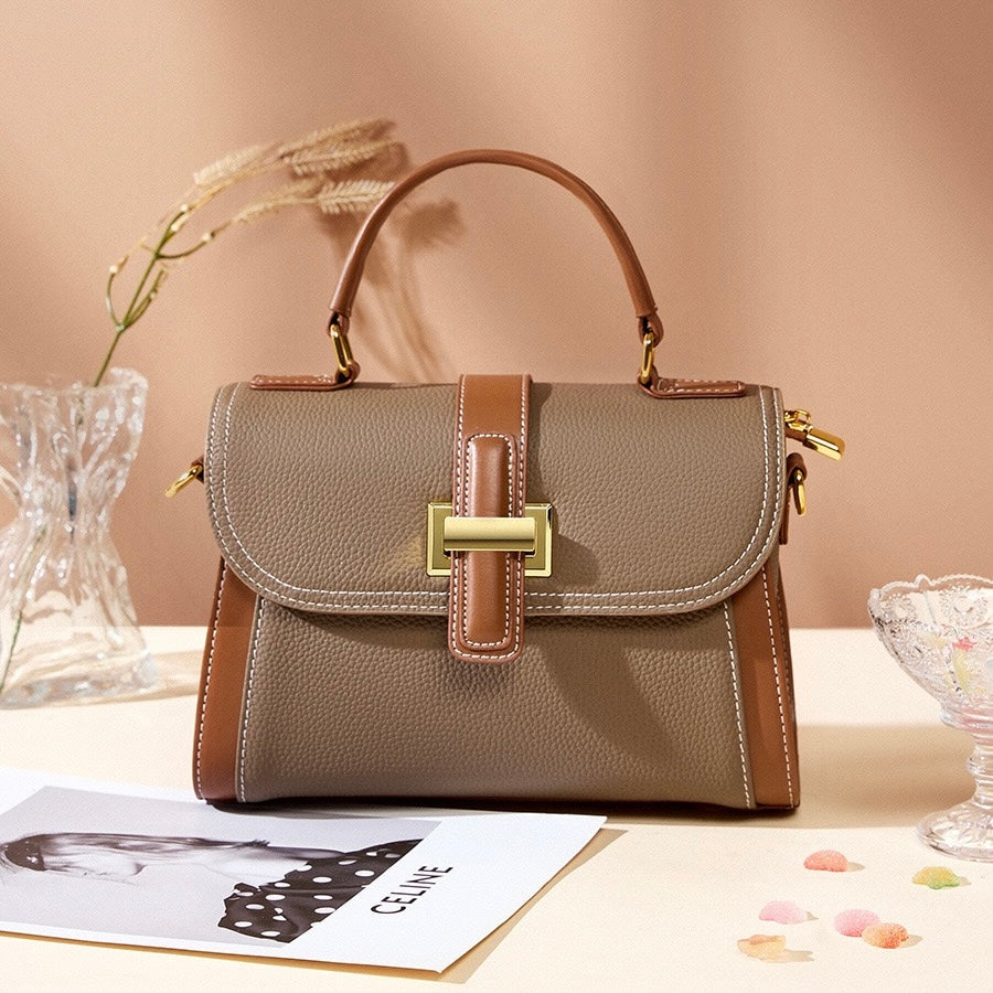 Women's Genuine Leather Structured Top Handle Crossbody Bag