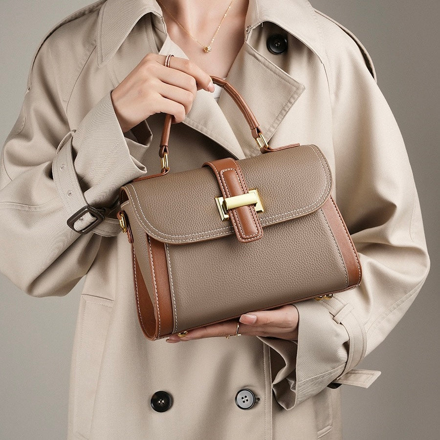 Women's Genuine Leather Structured Top Handle Crossbody Bag