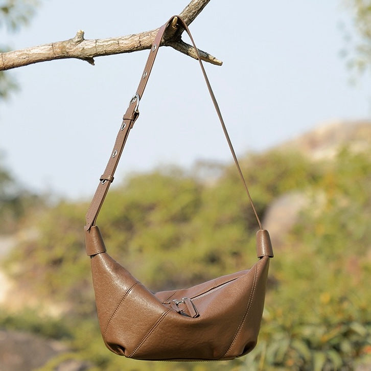 Women's Genuine Leather Croissant Crossbody Shoulder Bag