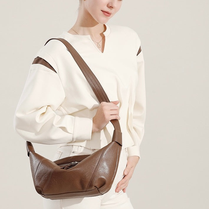 Women's Genuine Leather Croissant Crossbody Shoulder Bag