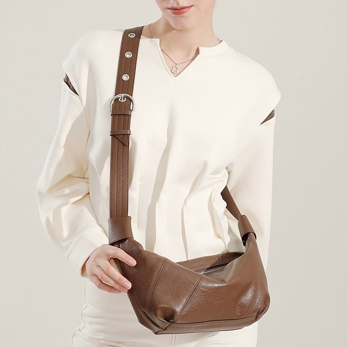 Women's Genuine Leather Croissant Crossbody Shoulder Bag