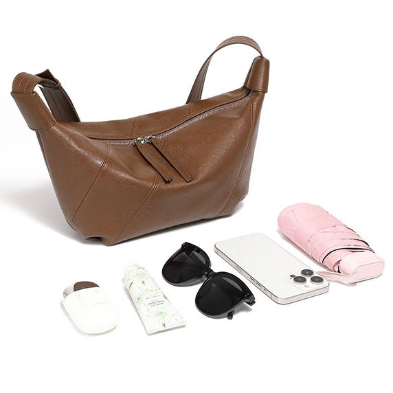 Women's Genuine Leather Croissant Crossbody Shoulder Bag