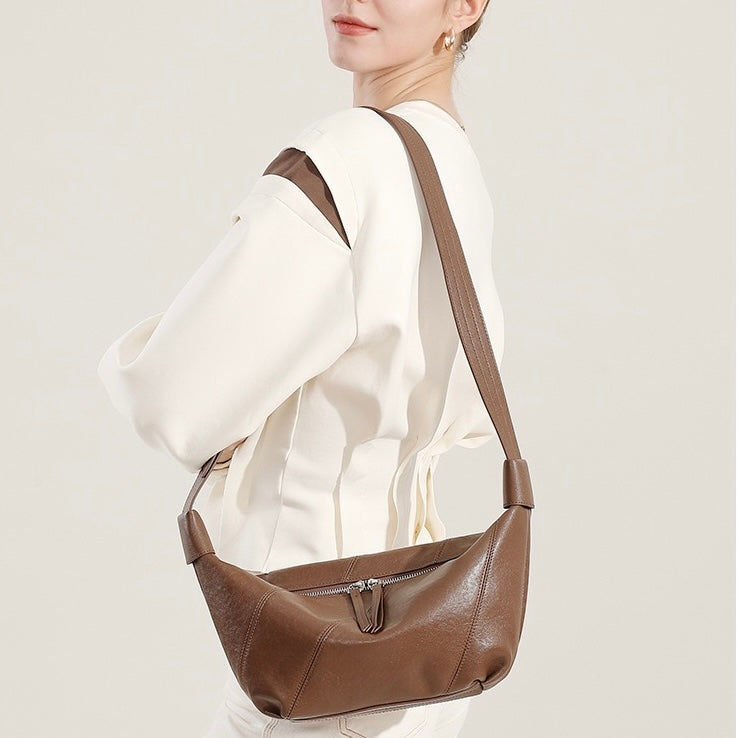 Women's Genuine Leather Croissant Crossbody Shoulder Bag