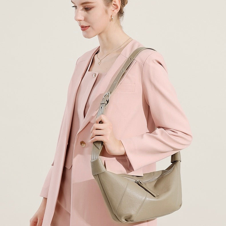 Women's Genuine Leather Croissant Crossbody Shoulder Bag