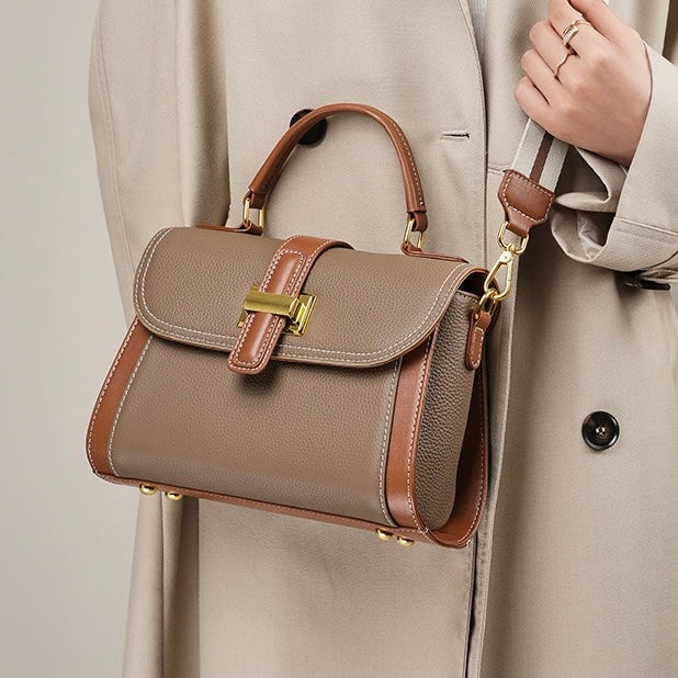 Women's Genuine Leather Structured Top Handle Crossbody Bag