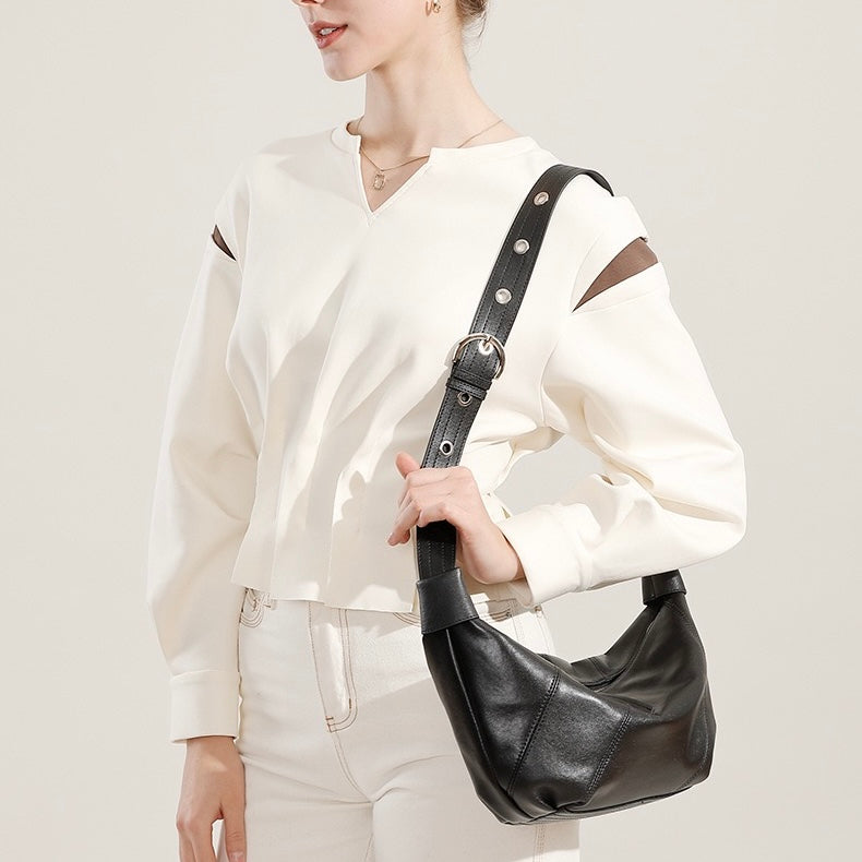 Women's Genuine Leather Croissant Crossbody Shoulder Bag