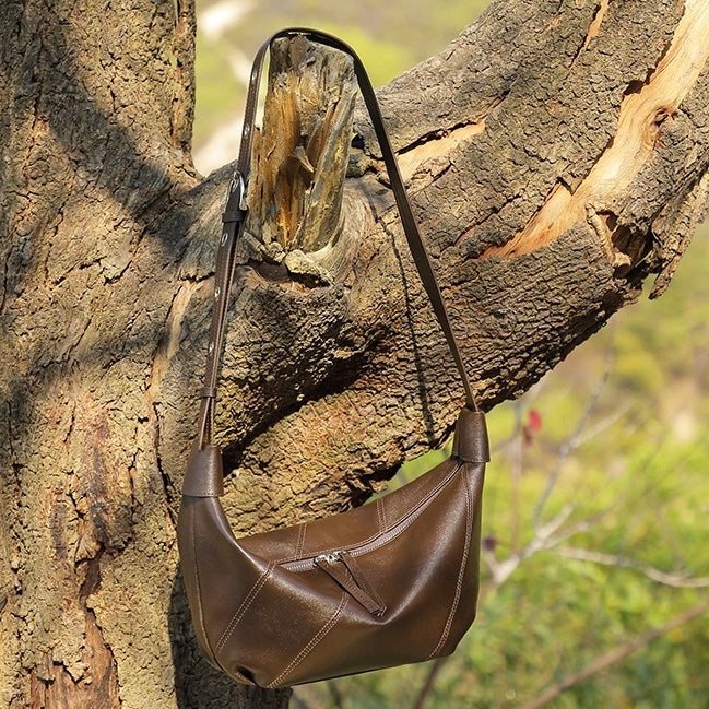 Women's Genuine Leather Croissant Crossbody Shoulder Bag