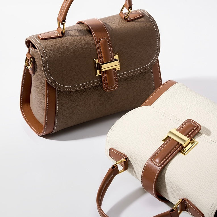 Women's Genuine Leather Structured Top Handle Crossbody Bag