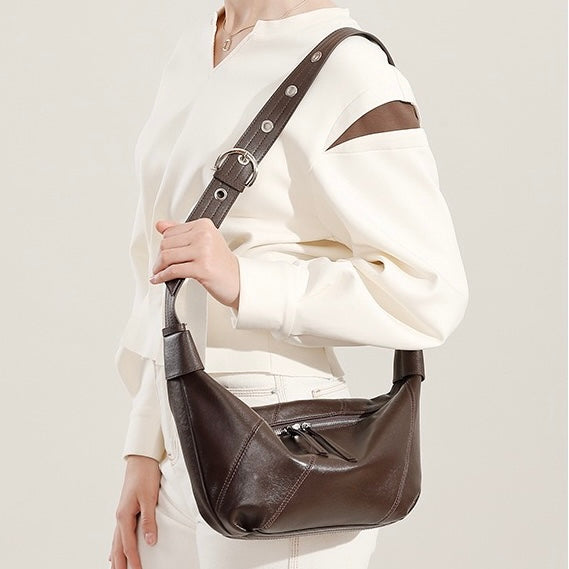 Women's Genuine Leather Croissant Crossbody Shoulder Bag