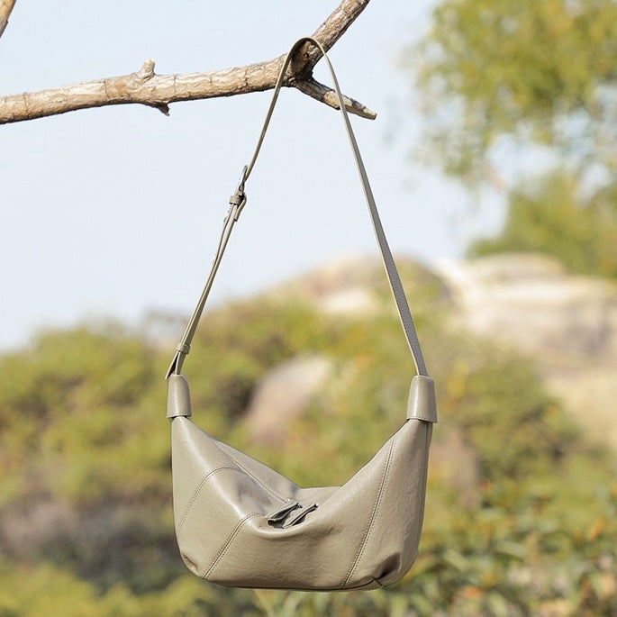 Women's Genuine Leather Croissant Crossbody Shoulder Bag