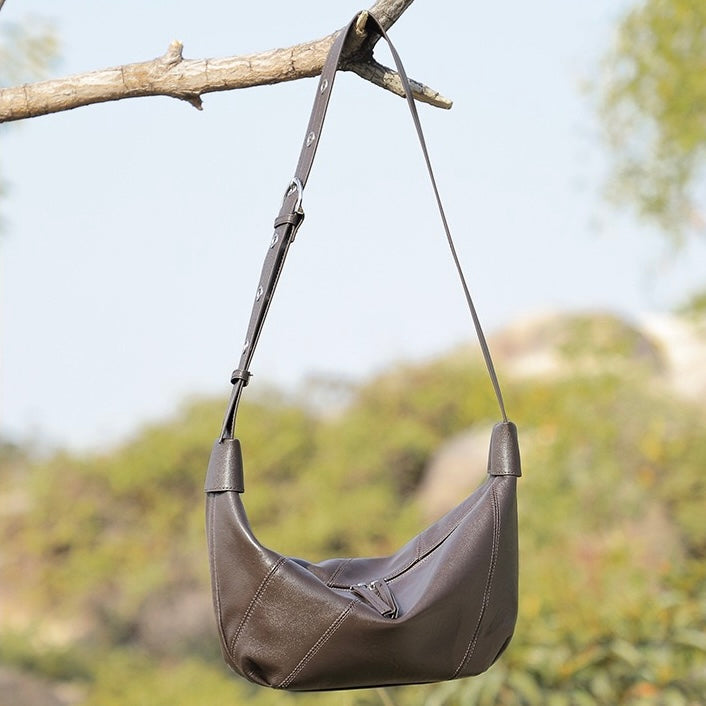 Women's Genuine Leather Croissant Crossbody Shoulder Bag