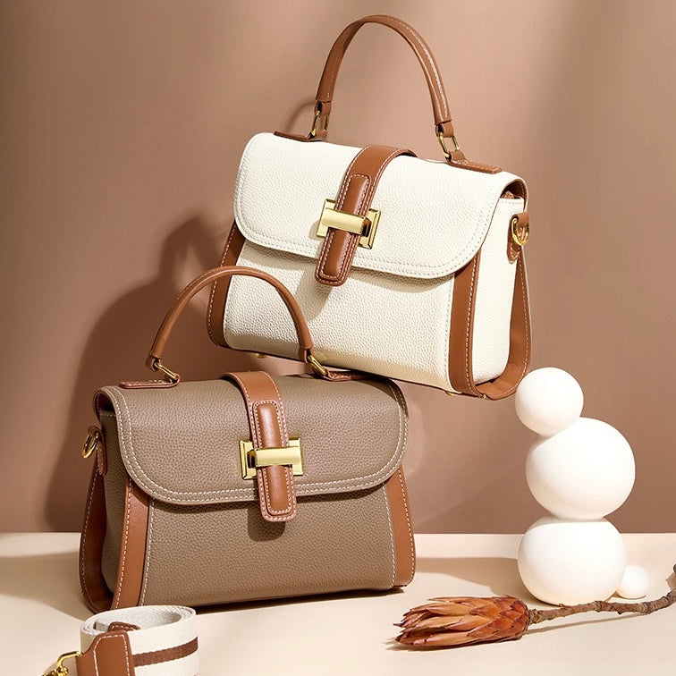 Women's Genuine Leather Structured Top Handle Crossbody Bag