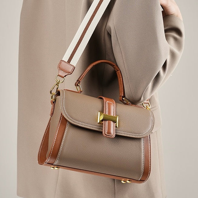 Women's Genuine Leather Structured Top Handle Crossbody Bag