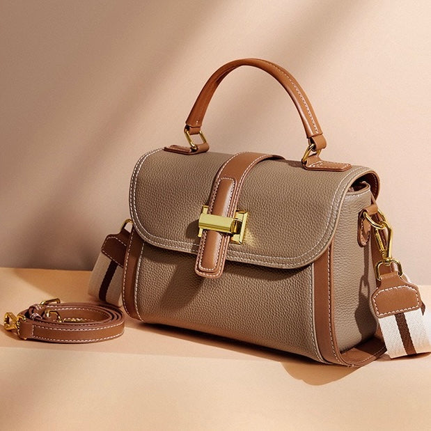 Women's Genuine Leather Structured Top Handle Crossbody Bag