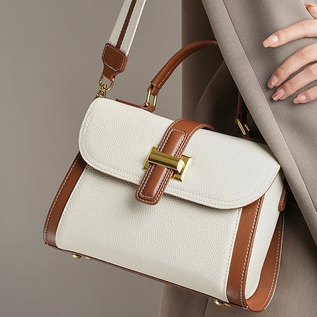 Women's Genuine Leather Structured Top Handle Crossbody Bag