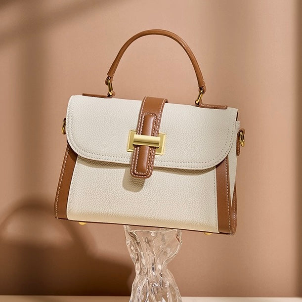 Women's Genuine Leather Structured Top Handle Crossbody Bag