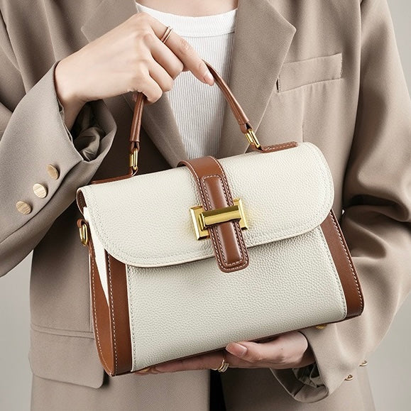 Women's Genuine Leather Structured Top Handle Crossbody Bag
