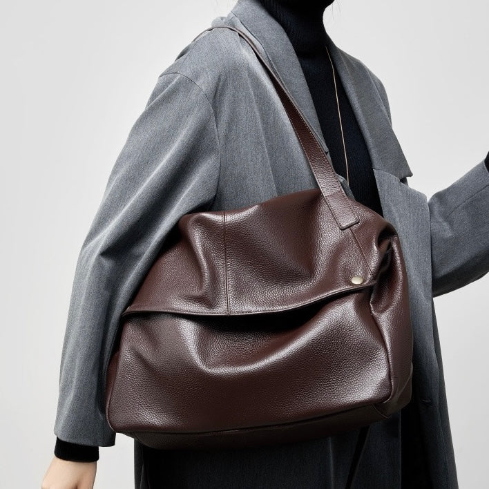 Women's Genuine Leather Soft Casual Tote Bag with Large Capacity