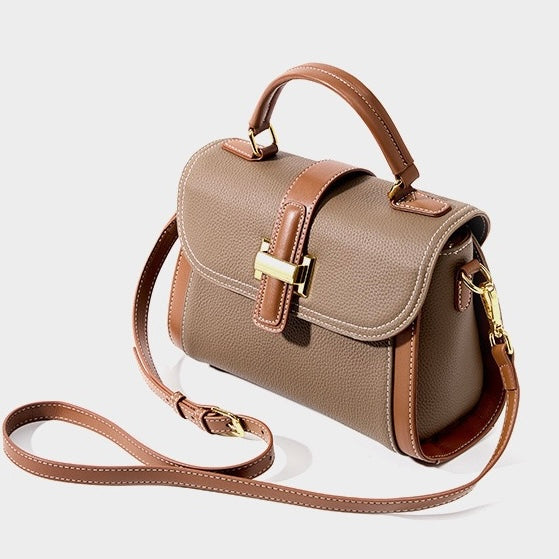 Women's Genuine Leather Structured Top Handle Crossbody Bag