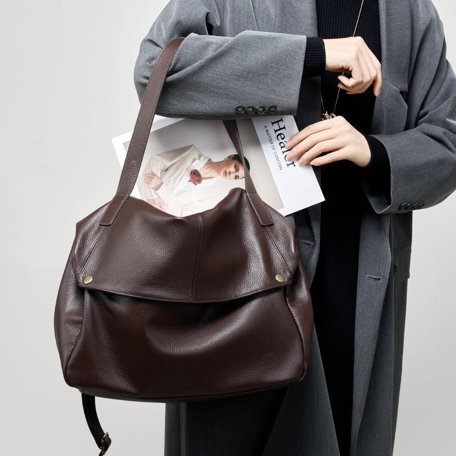 Women's Genuine Leather Soft Casual Tote Bag with Large Capacity