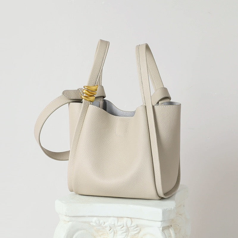 Women's Genuine Leather Mini Crossbody Bucket Bag with Inner Pouch