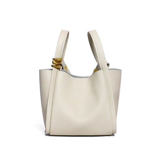 Women's Genuine Leather Mini Crossbody Bucket Bag with Inner Pouch