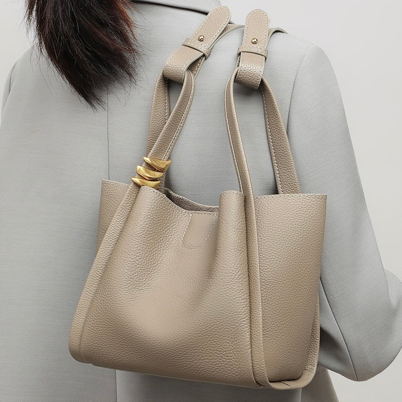 Women's Genuine Leather Mini Crossbody Bucket Bag with Inner Pouch