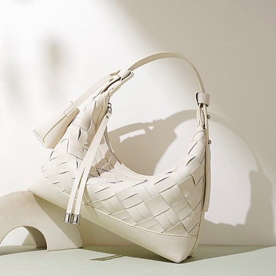 Women's Genuine Leather Woven Dumpling Shoulder Crossbody Bag