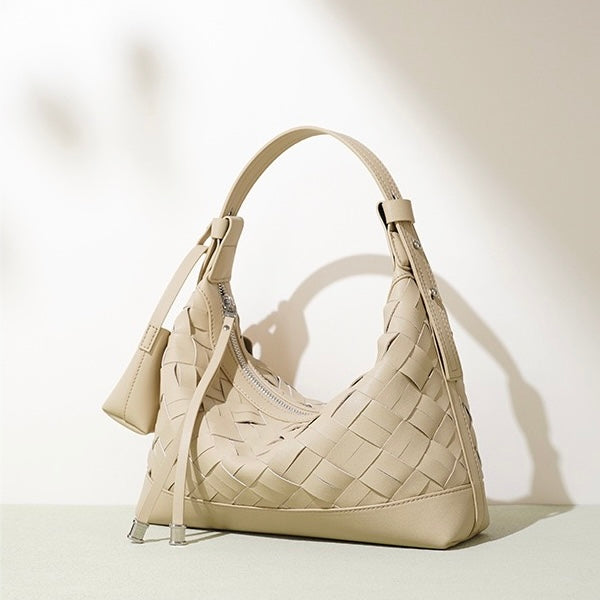 Women's Genuine Leather Woven Dumpling Shoulder Crossbody Bag