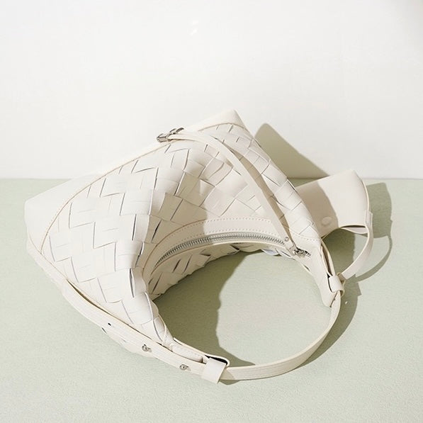 Women's Genuine Leather Woven Dumpling Shoulder Crossbody Bag